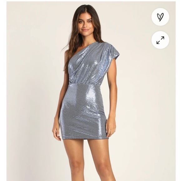 TAGS STILL ATTACHED Lulus Dancing Diamond Slate Blue Sequin Bodycon Mini Dress - Picture 1 of 7